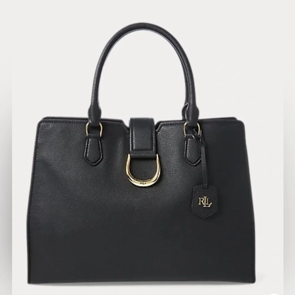 LAUREN RALPH LAUREN Large Bag Leather Black Carryover Laptop Satchel AUTHENTIC - Picture 1 of 16